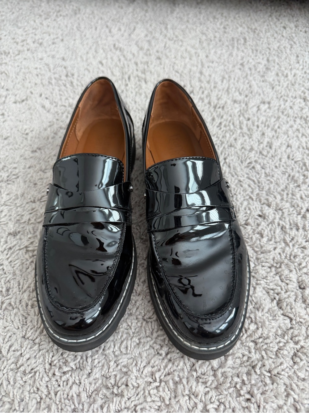 Franco Sarto Black Patent Leather Penny Loafers - Picture 2 of 8